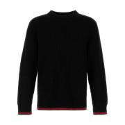 Sort Strikket Crew Neck Sweater