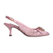 Pink Crystal Lace Slingback Heels