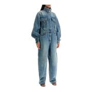 Denim illustration overall jumpsuit