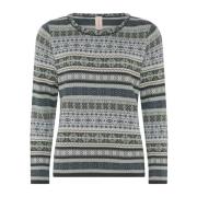 Jaquard Pullover Bluse med O-Neck