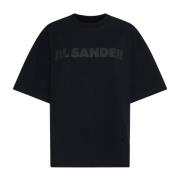 Sort Bomulds T-shirt med Logo Print