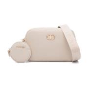 Beige Cross Body Taske med Pebbled Tekstur