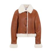 Hvid Brun Shearling Vinterjakke