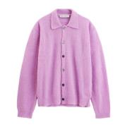 Rosa Uld Polo Cardigan med Krave