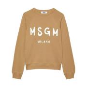 Beige Børstet Logo Jersey Sweatshirt