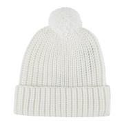 Hvid Strikket Pom Pom Beanie Hat