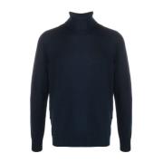 Blå Merino Højhalset Sweater