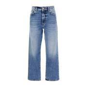 Blå Straight Leg Jeans Medium Rise