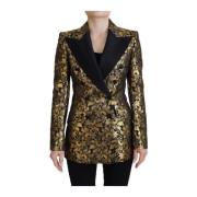 Elegant sort-guld blomstret jacquard blazer