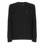 Sort Uld Kasjmir Sweater med Aran Broderier