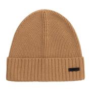 Beige Beanie Hat med Ribbed Design