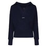 Navy V-Neck Striktrøje Sweater