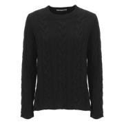 Sort Cashmere Sweater Rund Hals Lange Ærmer