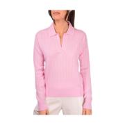 Pink Strikket Polo Sweater