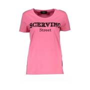 Chic Pink Embroidered Tee med kontrasterende detaljer