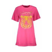 Stilfuldt Pink Bomuld T-Shirt med Signatur Print