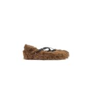 Faux Fur Crossed Straps Ballerina Sko