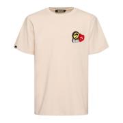 Beige Bomuld T-shirt med Logo Print