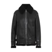 Sort Krøllet Shearling Biker Jakke