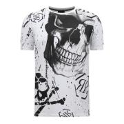 Skull - T-shirt med Rhinestone - 7975