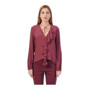 Bordeaux Crepe Bluse med Rouches