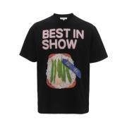 Sort Grafisk Print T-shirt med Crew Neck