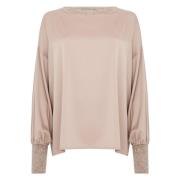 Beige Bluse med Lurex Detaljer