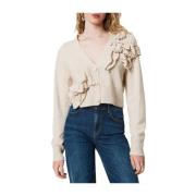 Ivory Cardigan med Asymmetrisk Ruffle