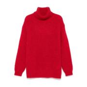 Rød Mohair Blandet Rullekrave Sweater