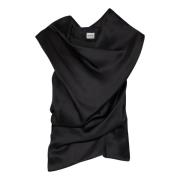 Sort Silke Asymmetrisk Cowl Neck Top