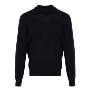 Blå Derby Sweater, Fin Strik, Mock Hals