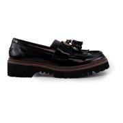 Sort læder slip-on frynse loafers