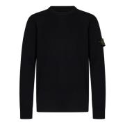 Sort Ribstrikket Crewneck Sweater