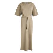 Beige midi kjole med lange ærmer