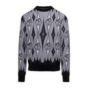 Grå Argyle Jacquard Crew Sweater