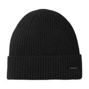 Sort Strikket Kashmir Beanie med Metal Logo