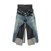 Indigo Blå Lagdelt Wide Leg Jeans