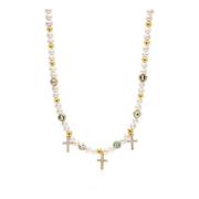 Women's Cross Pearl Choker with Evil Eyes