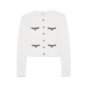 Hvid Bouclé Sweater Broderet Motiv