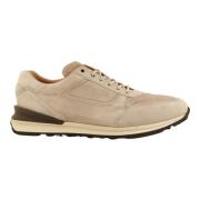 Beige Ruskind Lav Sneaker med Luksusdetaljer