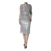 Sølv Blomstret Blonde Sheath Midi Kjole