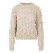 Beige Paillet Sweater med Lurex Tråd