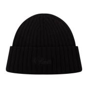 Sort Cashmere Ribstrikket Beanie Hat