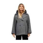 Uld Bouclé Dobbelt-Breasted Peacoat med Aftagelig Bib