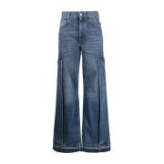 Vintage Mørkeblå Cargo Flare Jeans