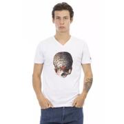 Elegant hvid V-hals T-shirt med subtilt tryk