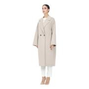 Beige Lang Frakke med Oversize Design