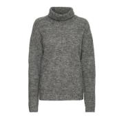 Mørkegrå Strik Rullekrave Sweater