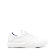 Hvide Læder Elegante Lukkede Flade Sneakers