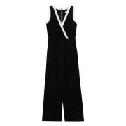 Sort V-hals bæltet jumpsuit